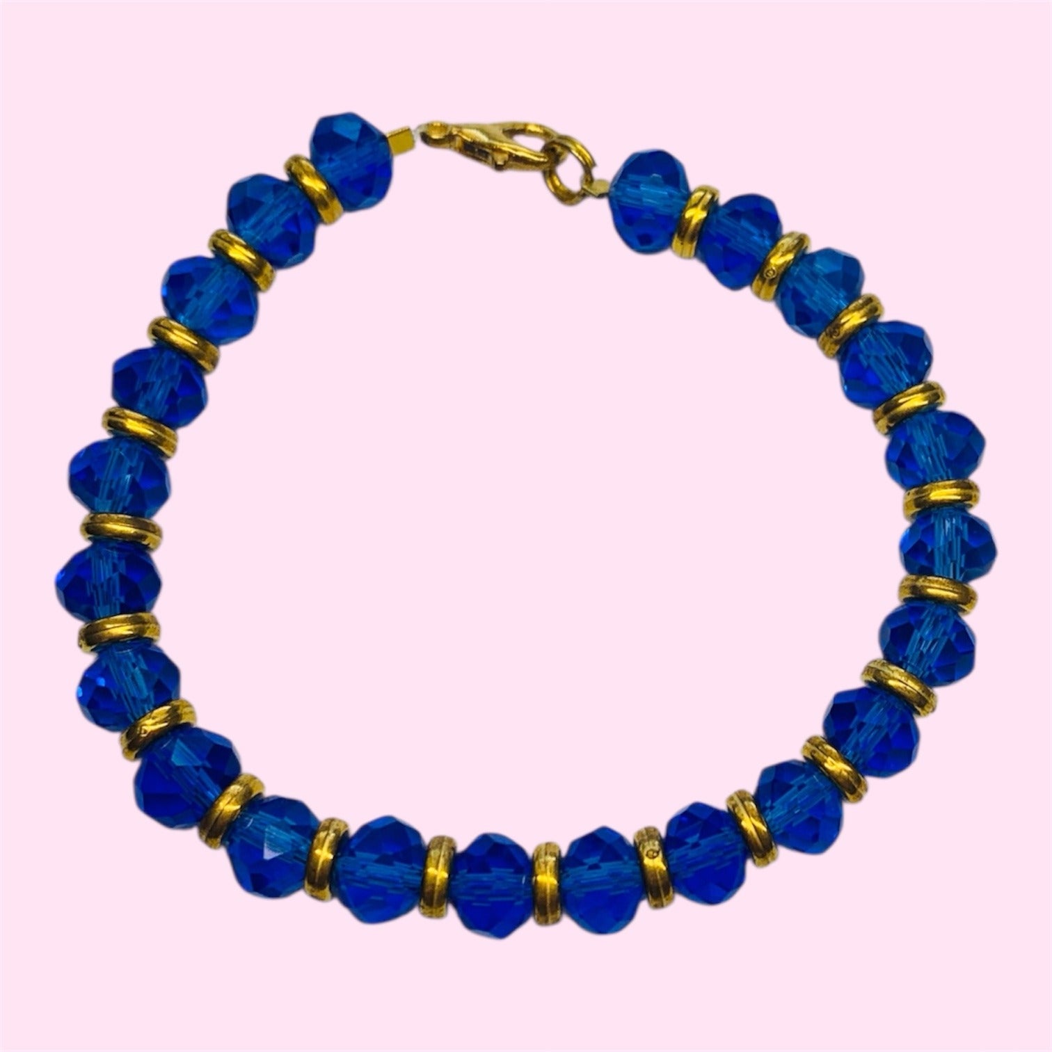Blue Glass Beaded Bracelet with Gold Finish Spacers