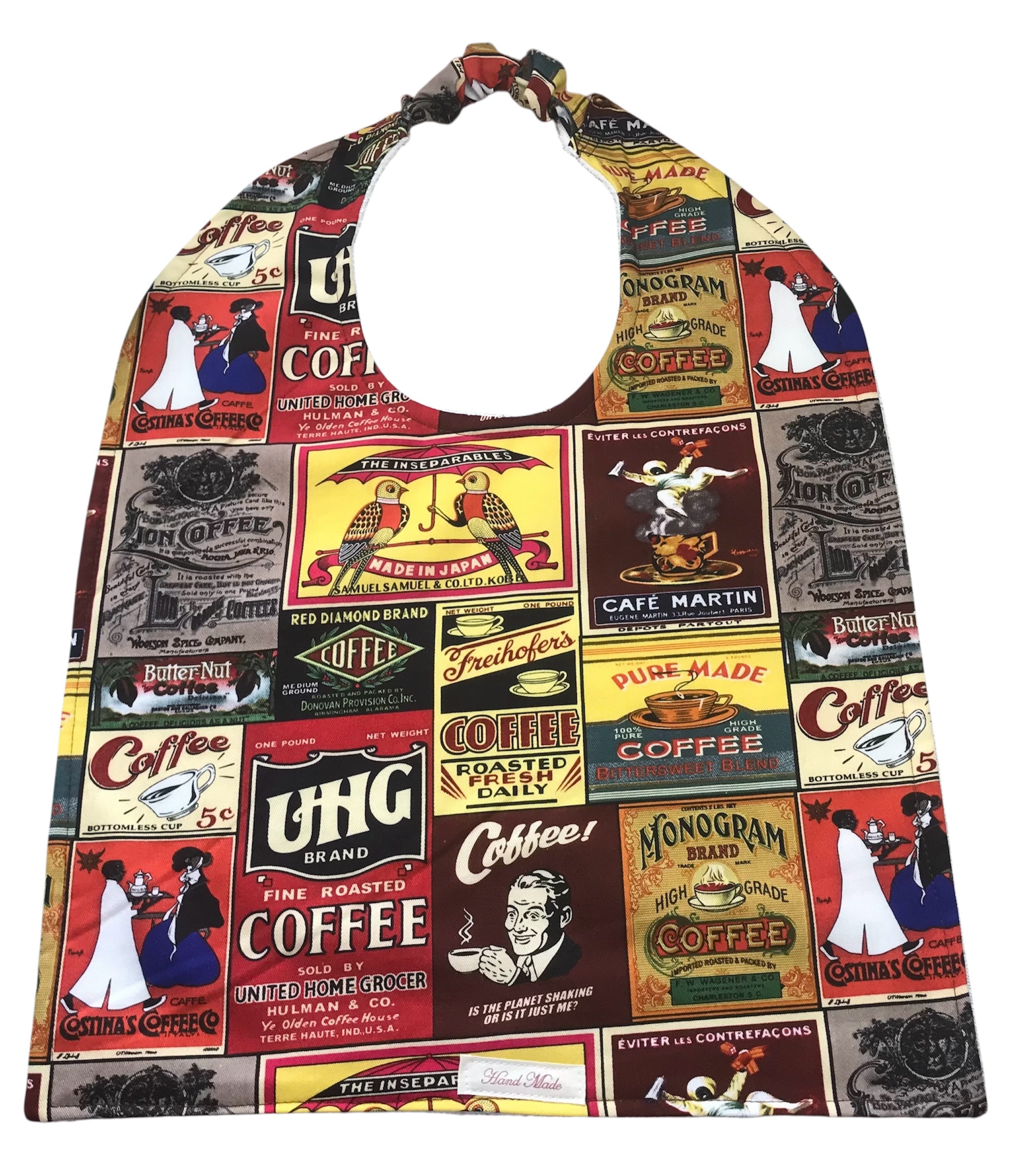 Handmade Adult Bib – Fun Prints, Cotton Front & Toweling Back, Elastic Neckband