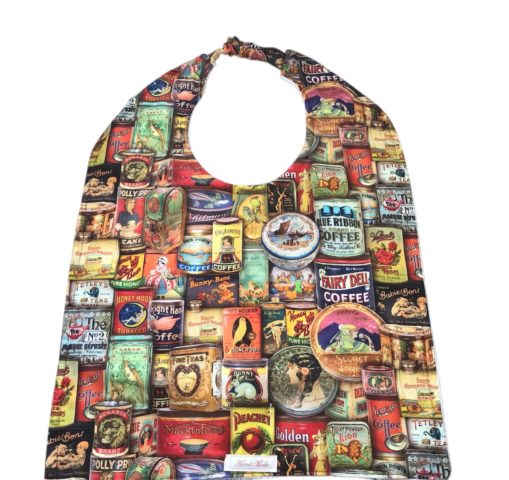 Handmade Adult Bib – Fun Prints, Cotton Front & Toweling Back, Elastic Neckband