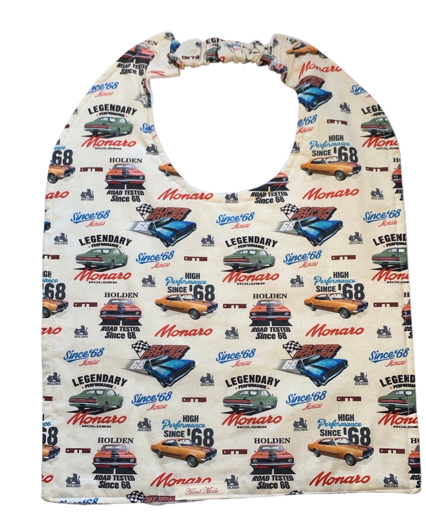 Handmade Adult Bib – Fun Prints, Cotton Front & Toweling Back, Elastic Neckband