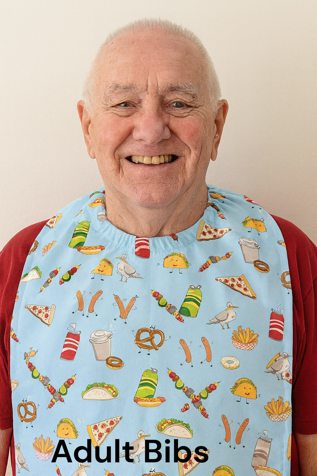 Handmade Adult Bib – Fun Prints, Cotton Front & Toweling Back, Elastic Neckband