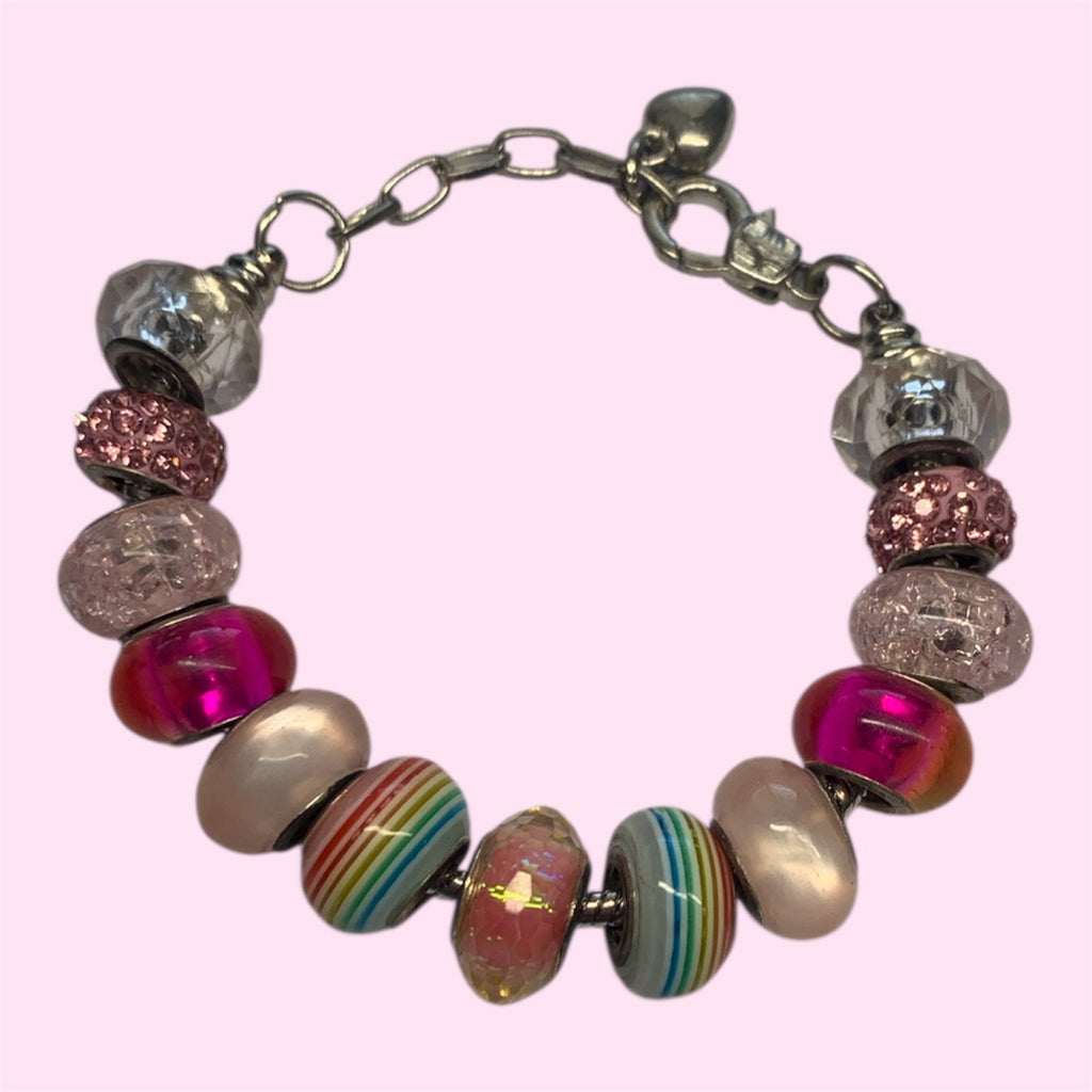 Glass Beads on Metal Rope Bracelet