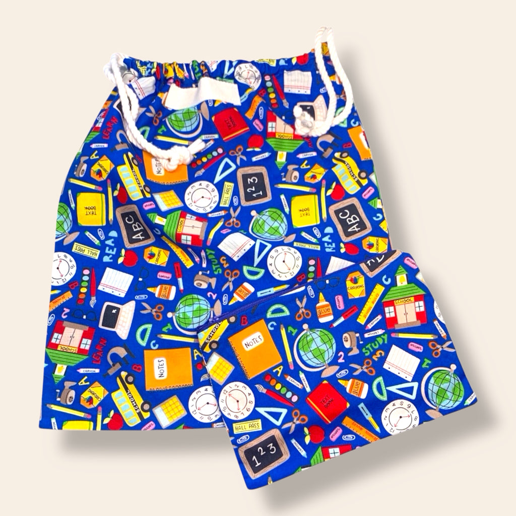 Library Bag & Pencil Case Set – 100% Cotton  Fun Prints  Back to School Kids Gift