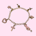 Gold Metal Charm Bracelet Pink Charms