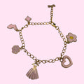 Gold Metal Charm Bracelet Pink Charms