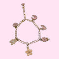 Gold Metal Charm Bracelet Pink Charms