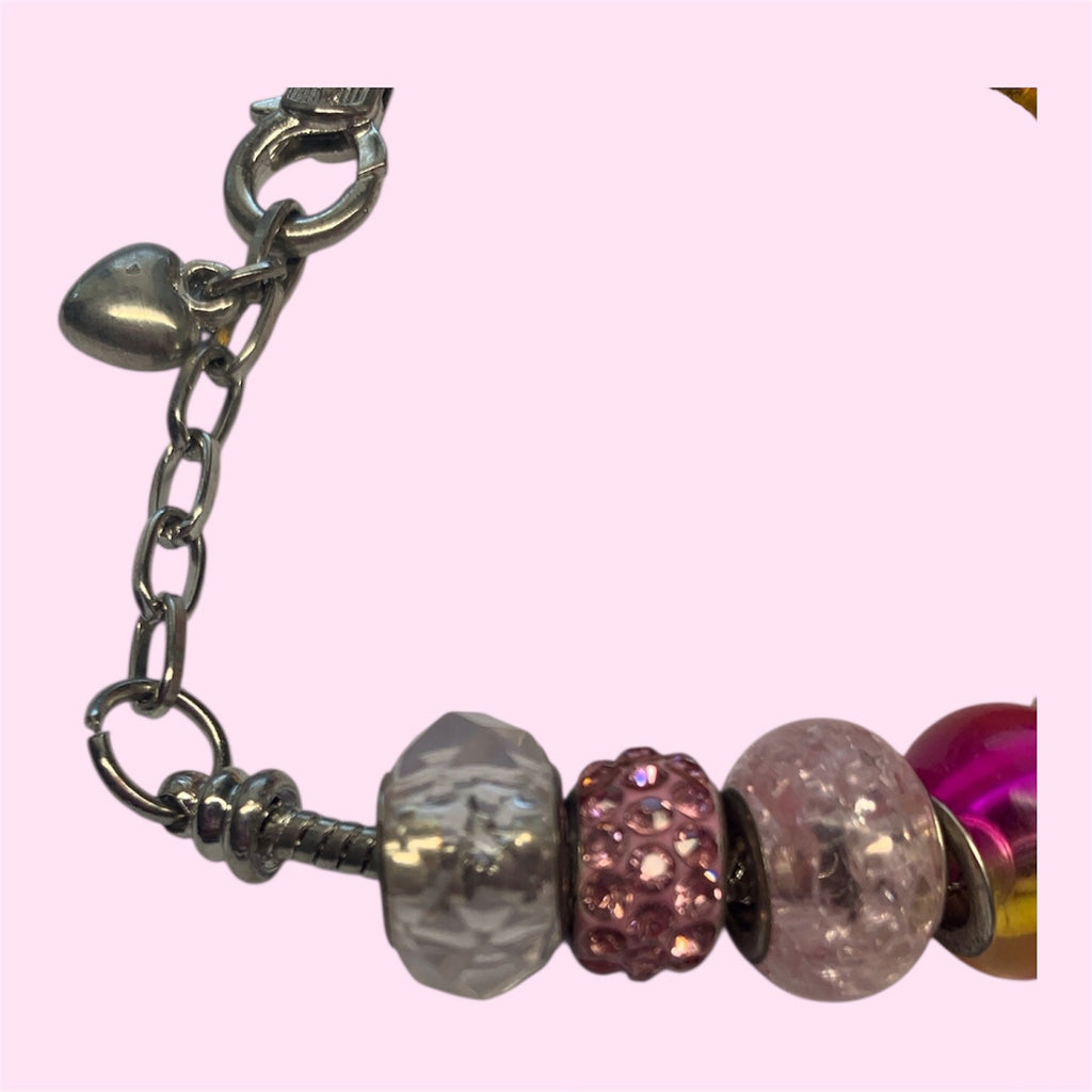 Glass Beads on Metal Rope Bracelet