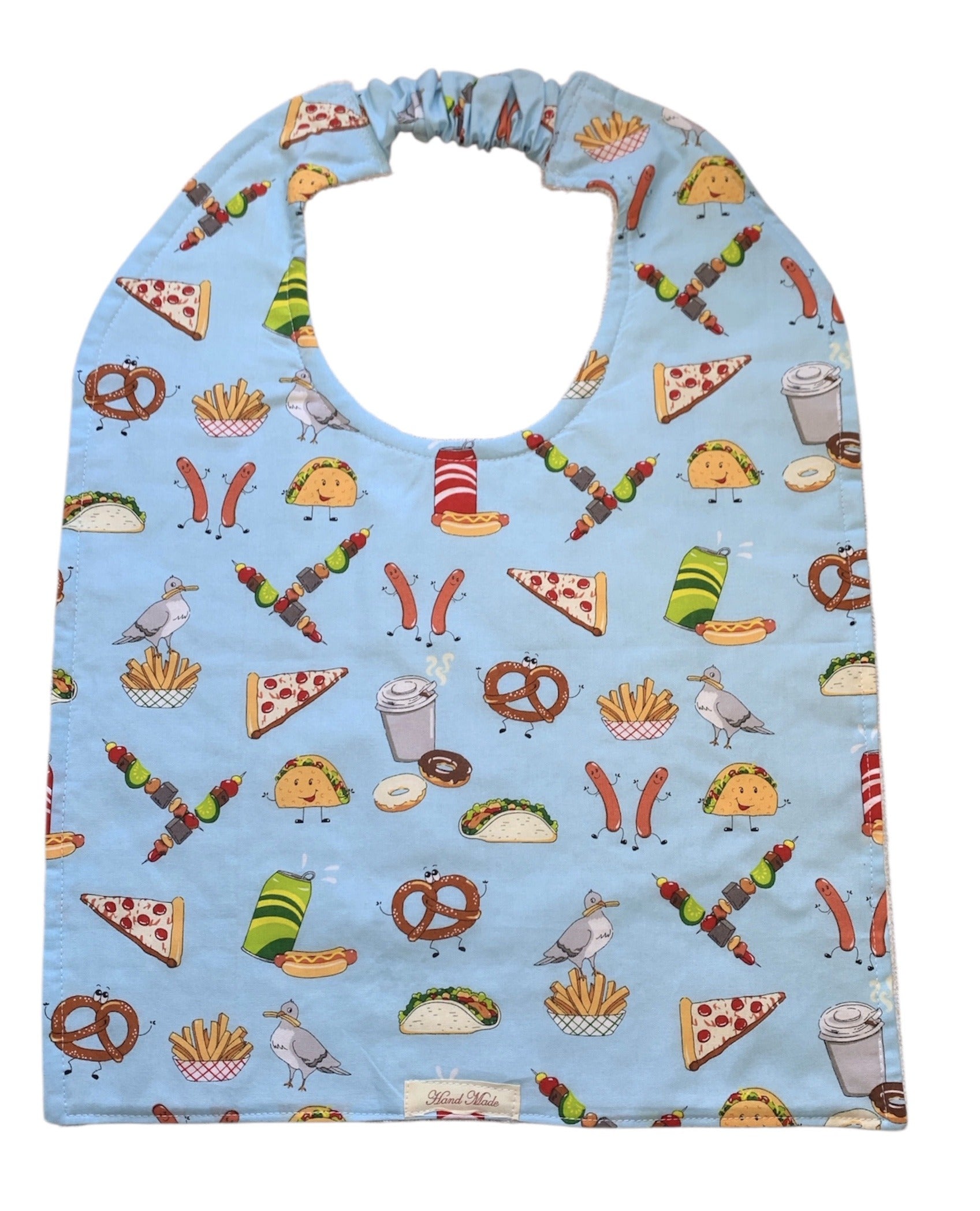 Handmade Adult Bib – Fun Prints, Cotton Front & Toweling Back, Elastic Neckband