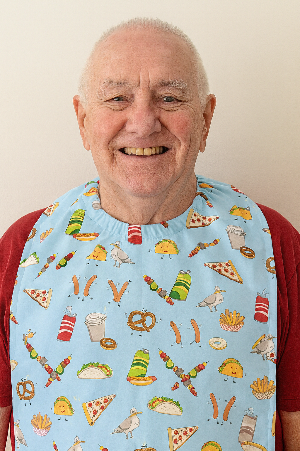 Handmade Adult Bib – Fun Prints, Cotton Front & Toweling Back, Elastic Neckband